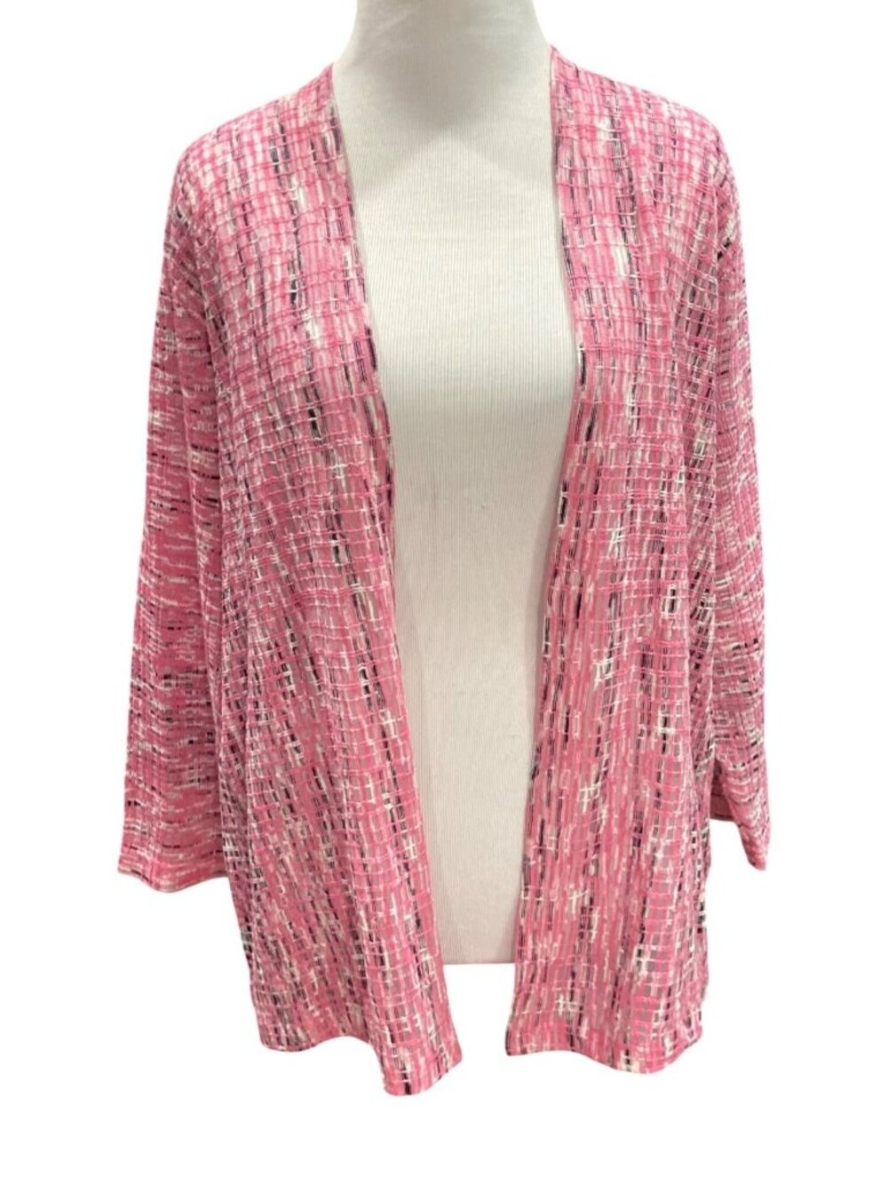Nic + Zoe Linen Open Front Cardigan L Pink Feminine Coastal Layers Barbiecore